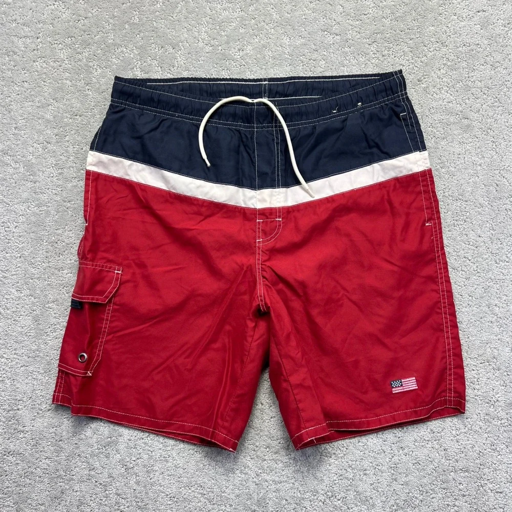 VINTAGE Y2k Old Navy Board Shorts Mens‎ SColorblock Swim Trunks Surf USA Flag